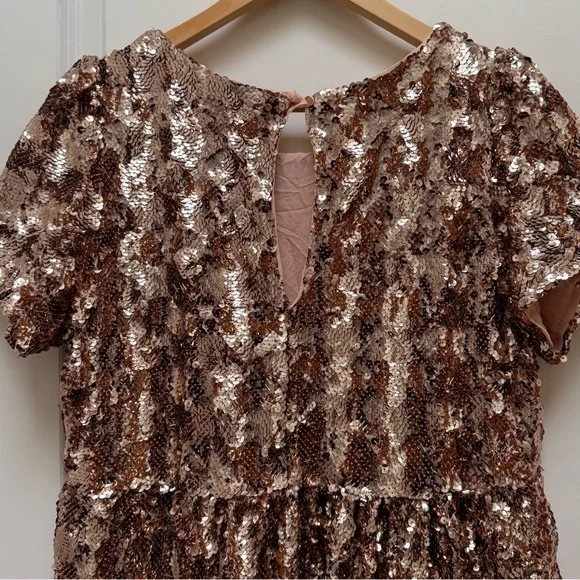 Anthropologie Maeve Bernadette Rose Gold Sequin Tiered Midi Dress Size M - Picture 13 of 17